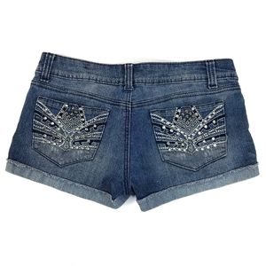 VIP Denim Blue Jean Distressed Shorts Bling